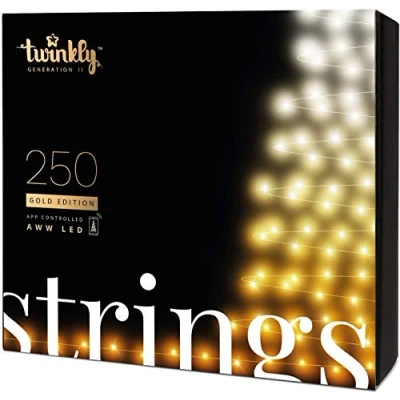 Abbildung von Twinkly Strings 250 LED Weiß, Lichterkette für Draußen und Drinnen, Lichter von Warm bis Kalt, Kompatibel mit Alexa Google Home, IP44, Weihnachtsdeko, App Steuerung, Schwarzes Kabel, 20m