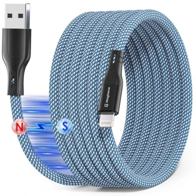 Abbildung von Magtame Magnetic Coiled Phone Kabel, 1.5M MFi Certified Lightning Kabel Schnellladen, Wrapped Data Sync Geflochten Kompatibel mit 14 13 12 11 Pro Max XR XS X 8 Plus SE Blau