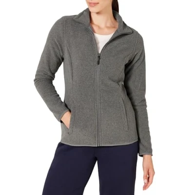 Abbildung von Amazon Essentials Damen Weiche Polarfleece Jacke mit durchgehendem Reißverschluss in klassischer Passform (erhältlich Übergrößen), Dunkelgrau Meliert, XXL
