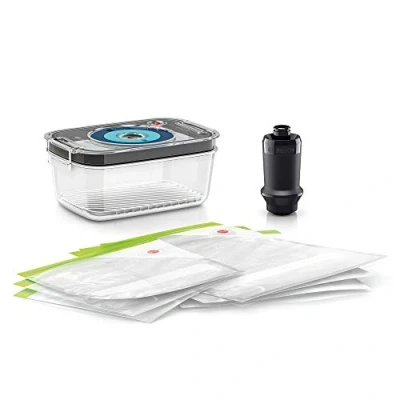 Abbildung von Bosch Vakuum Frischhalteset MSZV6FS1, Vakuumpumpe, 1,0l Tritan Frischhaltedose, 3 Frischhaltebeutel (1,2 l und 3,8 l), BPA frei, spülmaschinengeeignet