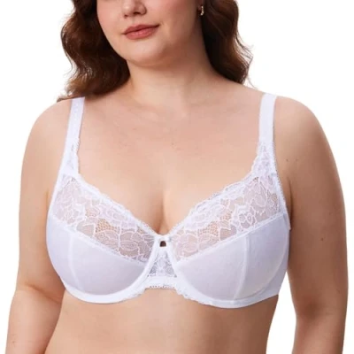Abbildung von DELIMIRA Damen Minimizer BH ohne Einlagen mit Spitze Bügel Große Größen Weiss 90C