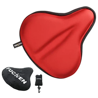 Abbildung von FUCNEN Fahrradsattel Überzug Rot Fahrrad Sattelbezug Für Damen Herren Fahrradsitz Polster Weich/Bequem Training Schreibwaren Spinning Radfahren Gel Heimtrainer 27 x 25CM