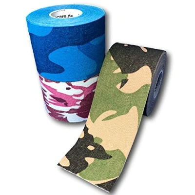 Abbildung von LisaCare Kinesiologie Tape Sport 3er Set latexfrei Tapes medizinische Klebebänder Knie Fußball Camo Mix 5cm x 5m Rolle (3 Rollen)