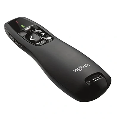 Abbildung von Logitech R400 Presenter, Kabellose 2.4 GHz Verbindung via USB Empfänger, 15m Reichweite, Roter Laserpointer, Intuitive Bedienelemente, 6 Tasten, Batterieanzeige, PC Schwarz