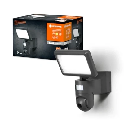 Abbildung von LEDVANCE SMART+ WIFI FLOOD AUTO CAM 20cm LED Fluter mit Bewegungs und Tageslichtsensor, HD Kamera, integrierter Fernsprecheinrichtung, Alarm Funktion, 23 W, 3000 K, 2000 Lumen, IP 44
