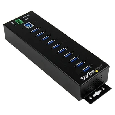 Abbildung von StarTech.com USB 3.0 Hub (10 Port, Din Rail, Industrielle Anwendung, externes Netzteil, Überspannungsschutz, ESD, 350 W, 15 kV)