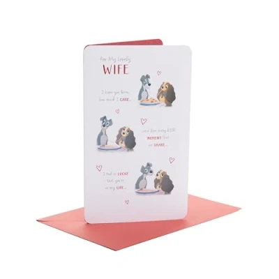 Abbildung von UK Greetings Geburtstagskarte für die Ehefrau, niedliche Disney sie, Dame und der Strolpe, Beige, 24,9 x 15,9 0,7 cm, 30 g