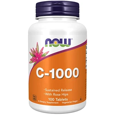 Abbildung von Now Foods, C 1000 mit Hagebutte, Sustained Release, 1.000 mg, 100 vegane Tabletten, Laborgeprüft, Vitamin C, Glutenfrei, Sojafrei, Vegetarisch