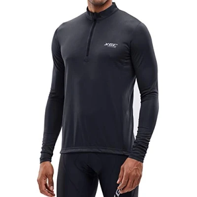 Abbildung von Herren Kurzarm/Langarm Radtrikot Fahrradtrikot Radshirt Fahrradshirts Fahrradbekleidung für Männer mit Elastische Atmungsaktive Schnell Trocknen Stoff (039 Black, XL)