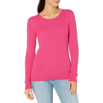 Abbildung von Amazon Essentials Damen Leichter Langarm Pullover Mit Rundhalsausschnitt Zopfmuster (Erhältlich In Übergröße), Kräftiges Rosa, S