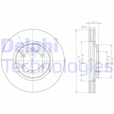 Abbildung von DELPHI BG3936 Bremsscheibe 280 27 6 Belüftet geölt unbehandelt ohne Radlager, ABS Sensorring HYUNDAI: Terracan, Terracan Box Body / SUV