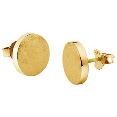 Abbildung von Nenalina Silber Damen Ohrringe Ohrstecker vergoldet flach rund gebürstet 8 mm für Frauen und Mädchen, 925 Sterling Silber, Damen, Kreis gold, 324403 500