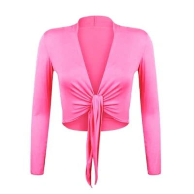 Abbildung von Gloop Damen Schöne, Elegante Bolero Jäckchen Langarm zum Knoten, Neon Melone, XL,Neon Melone,XL