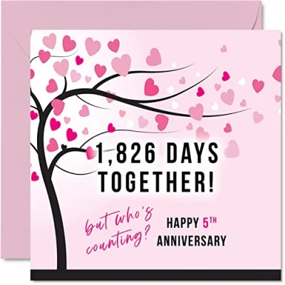 Abbildung von Lustige hölzerne Jubiläumskarte für Ehefrau oder Ehemann 1826 Days Together I Love You Geschenke, Happy 5th Wedding Anniversary Karten Partner, 145 mm x Grußkarten zum fünften Jahrestag