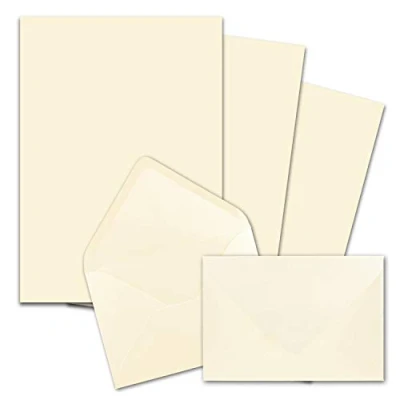Abbildung von 25x Briefpapier Sets DIN A4 mit C6 Briefumschlägen, Nassklebung Creme Vanille mattes Schreibpapier Kuverts FarbenFroh by GUSTAV NEUSER