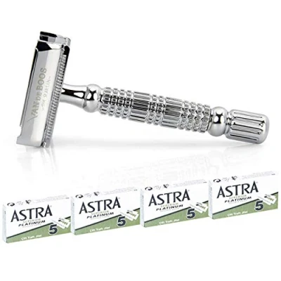 Abbildung von Van De Boos Rasierhobel Eleganter Safety Razor für Damen &amp; Herren Zero Waste Butterfly Nassrasierer Set inkl. 20 Rasierklingen von Astra Rasier Frauen Männer