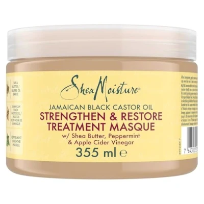 Abbildung von SheaMoisture Strengthen &amp; Restore Haarmaske mit Jamaican Black Castor Oil sulfatfrei Rizinusöl Sheabutter, für natürliches, chemisch behandeltes oder hitzegeschädigtes Haar 1 x 355 ml