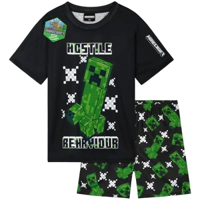 Abbildung von Get Trend Minecraft Schlafanzug Kinder Jungen Kurz Sommer Pyjama Set Atmungsaktiv Creeper Teenager Gamer Geschenke für Jungs (9 10 Jahre, Schwarz Minecraft)