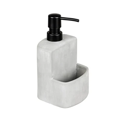 Abbildung von WENKO Spülmittelspender Festival, nachfüllbarer Seifenspender aus robustem Beton in Grau mit extra Fach für den Spülschwamm ideal die Küche, Fassungsvermögen 380 ml, 10 x 18 cm,