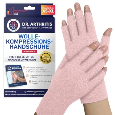 Abbildung von Von Ärzten Entworfen Damen Arthrose Handschuhe/Neurodermitis Handschuhe, Bequeme Kompressionshandschuhe, Fingerlose Mischung aus Baumwolle, Nylon und Elasthan [Pink,