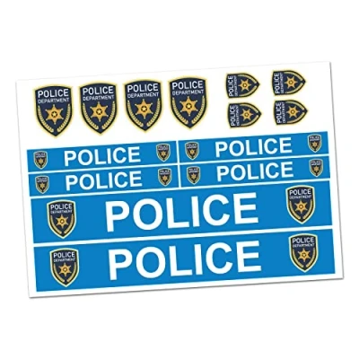 Abbildung von Finest Folia Police Aufkleber Set Sticker für Auto Boot Caravan Bus Bike Fahrrad Dreirad Rutschauto Spielauto Modellbau Helm RC Car Plakette (R023 Police)