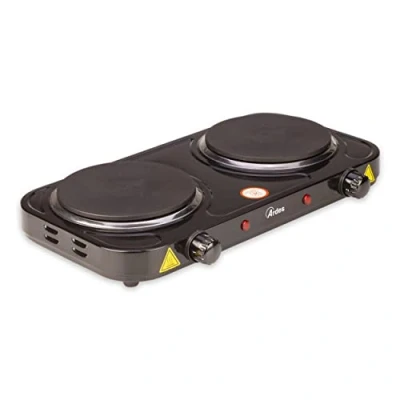 Abbildung von ARDES Elektrokochherd von 2500W aus lackiertem Stahl für Camping und Küche mit 2 Platten Gusseisen Durchmesser 15,5cm 18 cm Thermostate Modell TIKAPPA AR1F21 Schwarz