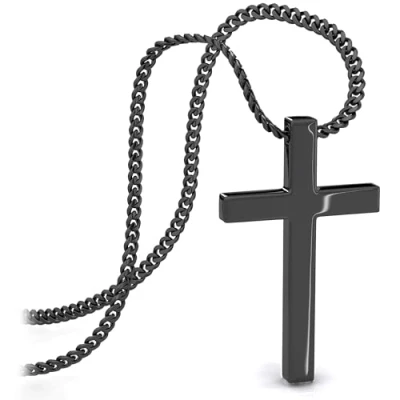 Abbildung von SERASAR Damen Halskette Schwarz Frauen Kette Schwarze Kreuz Schmuck Hals Mädchen Panzer Christen Cross Chain Hochzeit stag reif