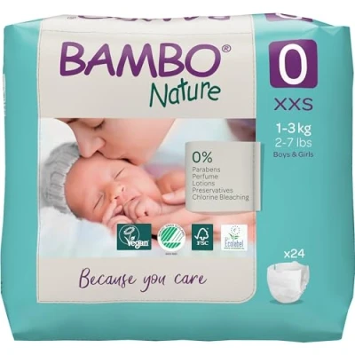 Abbildung von Bambo Nature Baby Windeln Größe 0 (1 3kg) 24 Stück Premium Diapers mit verbesserter Auslaufsicherheit Ultimativer Komfort &amp; Freiheit für Neugeborene Dermatologisch getestete Nappies