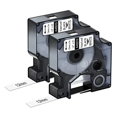 Abbildung von NineLeaf 2 x Kompatibel für Dymo D1 Schriftband 45013 S0720530 A45013 12mm 0.47&#039;&#039; bänder Schwarz auf Weiß Etikettenband LabelManager 160 210D 220P 120P 200 3M PL100 PL150 PL200 Etikettiergerät