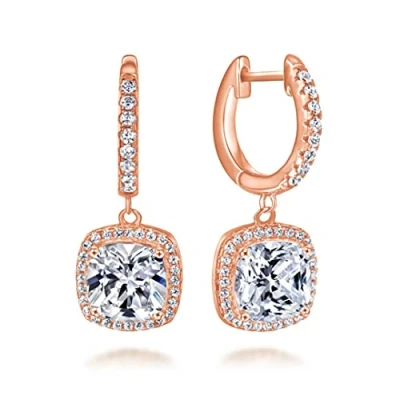 Abbildung von Strahlende Creolen Ohrringe aus 925 Sterling Silber mit Anhänger und Steinen in funkelnden Kristallpavé Kreolen klein Juweliersqualität (Rosegold)
