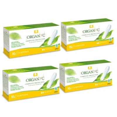 Abbildung von Organ(y)c, Tampons aus 100% zertifizierter Bio Baumwolle für normale Tage 4 Packungen zu je 16 Stück (Insgesamt 64 Stück)