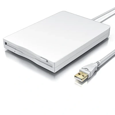 Abbildung von CSL Externes USB Diskettenlaufwerk FDD 1,44MB 3,5 Zoll PC und MAC Slimline Floppy Disk Drive Extern Portable Plug and Play in weiß Windows 11 fähig