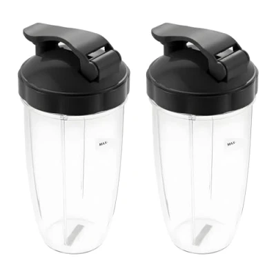 Abbildung von DRELD 2 Set Ersatzteile für Nutribullet Entsafter Becher 32 OZ, Stück Ersatzbecher mit Deckel, Kompatibel 900W/600W (32oz/940ml)