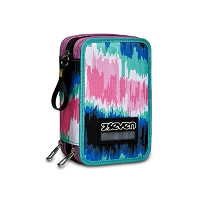 Abbildung von Federmäppchen SEVEN, Mäppchen, mehrfarbig, Federtasche für Schreibwaren, Etui mit Stiften, Kugelschreiber, &amp; mehr, 3 Fächer, Mädchen Jungen, Schule Grundschule, XXL SHADECOLOR türkis/rosa