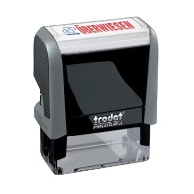 Abbildung von Trodat Office Printy 4912 Selbstfärbender Textstempel, Text Überwiesen, Abdruckfarbe blau rot, 47 x 18 mm