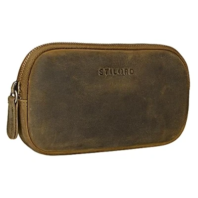 Abbildung von STILORD &#039;Mike&#039; Vintage Leder Etui Ledermäppchen ideal für Stifte Handy Kosmetik Geld Brille Schlüssel Federmappe Schminktasche Echtleder