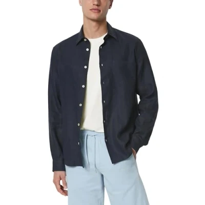 Abbildung von Marc O&#039;Polo KENT COLLAR, LONG SLEEVES, ONE Rectangular Chest POCKET, Style Hemd, Herren, Größe: Large, Dark navy