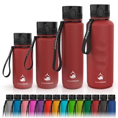 Abbildung von coolrhino Trinkflasche 1000ml für Sport, Outdoor, Schule, Fitness &amp; Kinder Wasserflasche auslaufsicher und Bpa frei Flasche Kohlensäure geeignet (Rhino Rubin red, 1000ml)