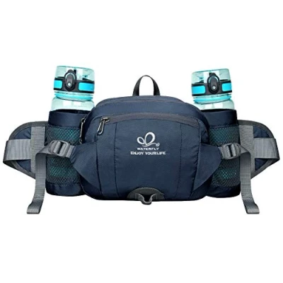 Abbildung von WATERFLY Gürteltasche mit Flaschenhalter, Gurt Verstellt Bauchtasche Hundetraining Handyfach Wasserdicht Hüfttasche für Wandern Reise Camping Dunkelblau