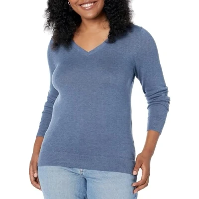 Abbildung von Amazon Essentials Damen Leichter, Langärmeliger Pullover Mit V Ausschnitt, Klassischer Schnitt (Erhältlich In Übergröße), Blau Heide, XXL