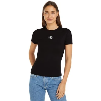 Abbildung von Calvin Klein Jeans Label BABY TEE Tshirt print, Damen, Größe: XXS, Black