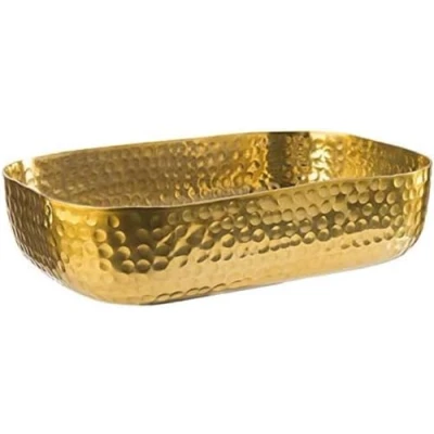 Abbildung von APS 40693 Schale, 23 x 15,5 cm, H: 6 Aluminium, Gold Look, gehämmerte Oberfäche