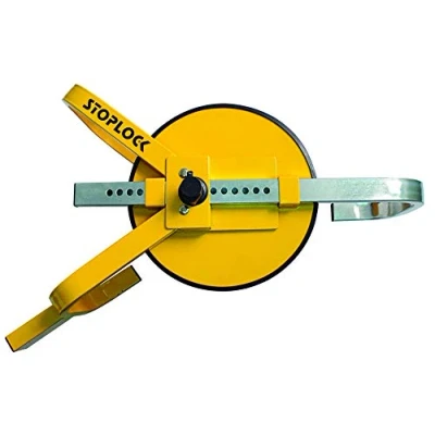 Abbildung von Stoplock Radkralle HG 400 00 sichere Diebstahlsicherung für Pkw, Wohnwagen, Anhänger, andere Fahrzeuge mit kleinen Rädern, Gelbe
