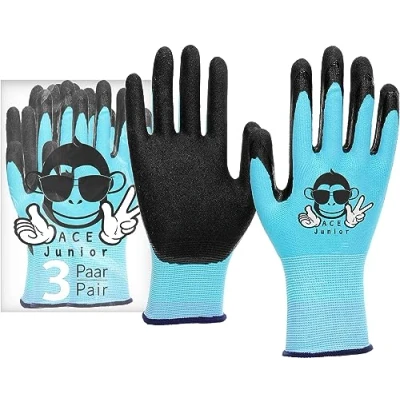Abbildung von ACE Junior Arbeits Handschuh für Kinder 3 Paar Schutz Handschuhe die Garten Arbeit Blau 9 10 Jahre (3er Pack)