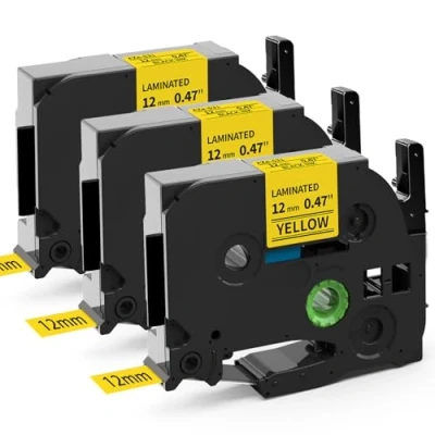 Abbildung von MarkField kompatible Schriftband als Ersatz für Brother P touch TZe 631 gelb 12mm x 8m 0.47 PT 1010 1080 h75 h101c H100LB/R, H105, E100/VP, D200/BW/VP, D210/VP, laminiert