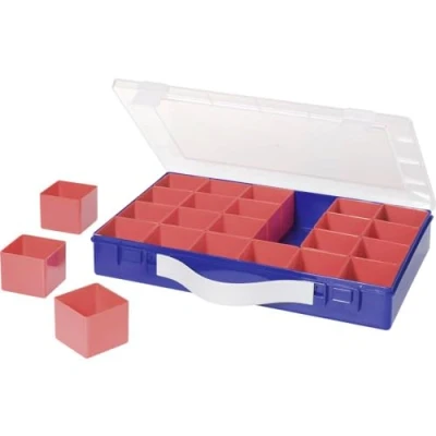 Abbildung von hünersdorff Sortimentskasten PP Premium mit 24 Einsatzboxen Tragegriff stabile Sortierbox für Schrauben und andere Kleinteile herausnehmbare Einsätze 22,5 x 33,5 5,5 cm, blau