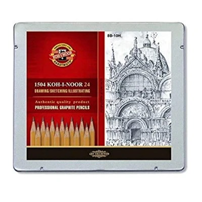 Abbildung von Koh I Noor 1504/24 Graphitstifte 24er Set Gradation 8B bis 10H im Metalletui