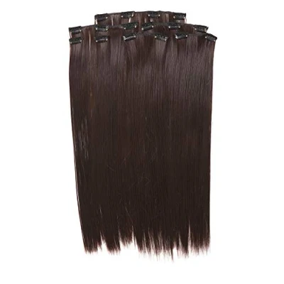 Abbildung von Prettyland 7 teilg SET Statik frei Clip In 50cm glatt lang Haar strähnen Haarteil Haarverlängerung Schwarz braun BK04