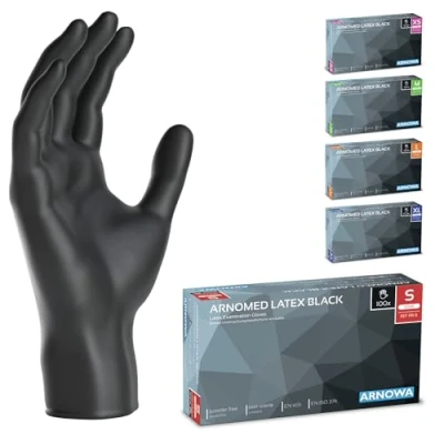 Abbildung von 100x ARNOMED Einweghandschuhe S, Latexhandschuhe Schwarz (1x100 Stk) puderfrei, Handschuhe Latex Einweg, Putzhandschuhe, Handschuhe, Einmal /Einweg XS, M, L &amp; XL