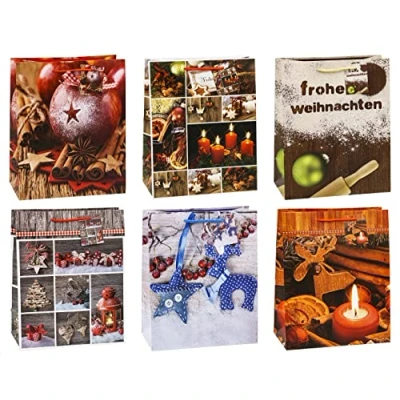 Abbildung von TSI Geschenktüten WEIHNACHTEN, Größe: Groß (HxBxT 32 x 26 13,5 cm), 12er Packung, Art. Nr. 87316